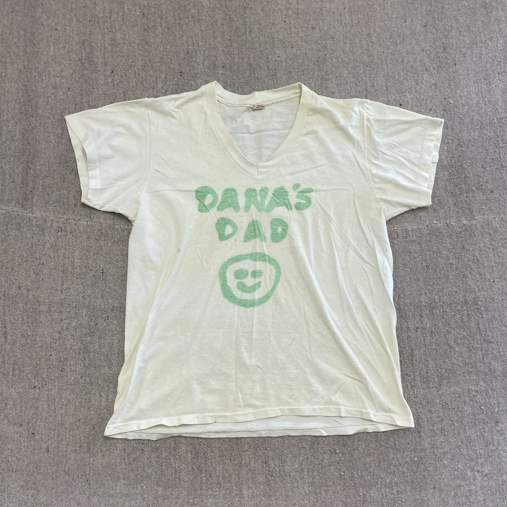 vintage Danas Dad spray paint shirt mens large beige 1980s hanes‎ smiley face V
